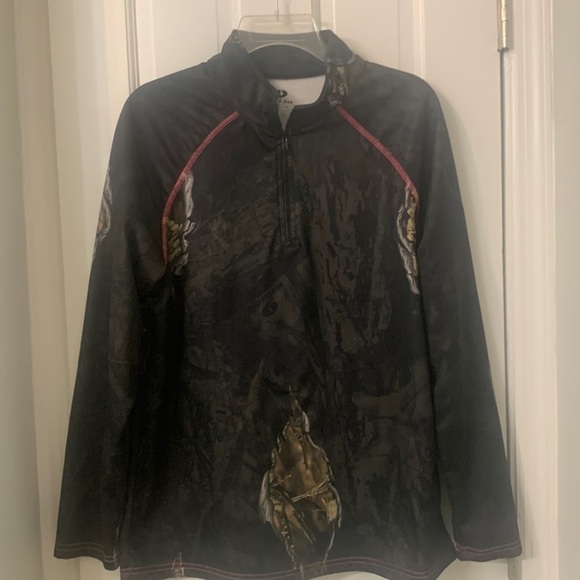 Cammo 1/4 zip Mossy Oak like new pink stitching Large 10/12 199% polyester - Picture 2 of 7